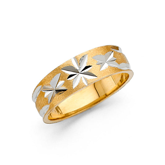 14K White & Yellow Gold 6mm  Diamond-Cut Tapered Women's Wedding Band