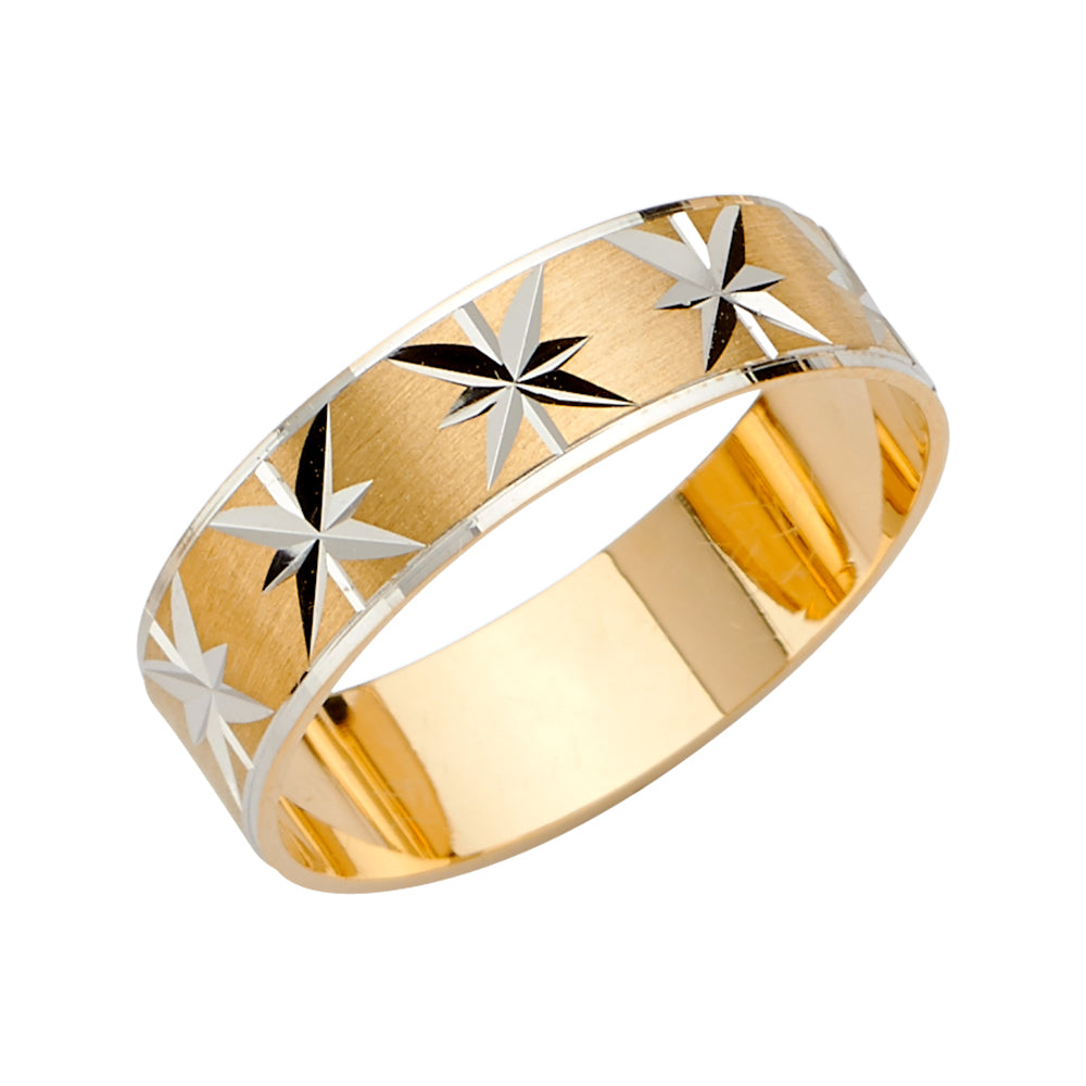 14K Two-Tone Gold 6mm Diamond-Cut Tapered 3.4g Men's Wedding Band Ring