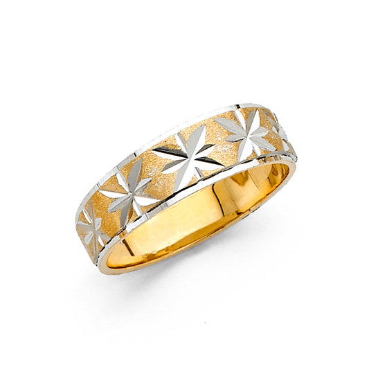 14K Two-Tone Gold 6mm Diamond-Cut Tapered 3g Women's Wedding & Engagement Band Ring