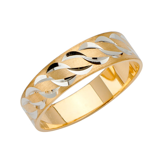 14K Two-Tone Gold 6mm Diamond-Cut Tapered Men's Wedding Band Ring