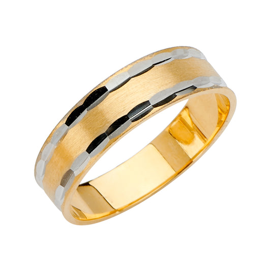 14K Two-Tone Yellow & White Gold 6mm Diamond-Cut Tape 3.7g Men's Wedding Ring