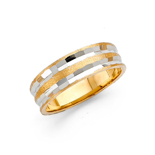 14K Two-Tone Gold 6mm Diamond-Cut Tapered 3.3g Women's Wedding Band Ring
