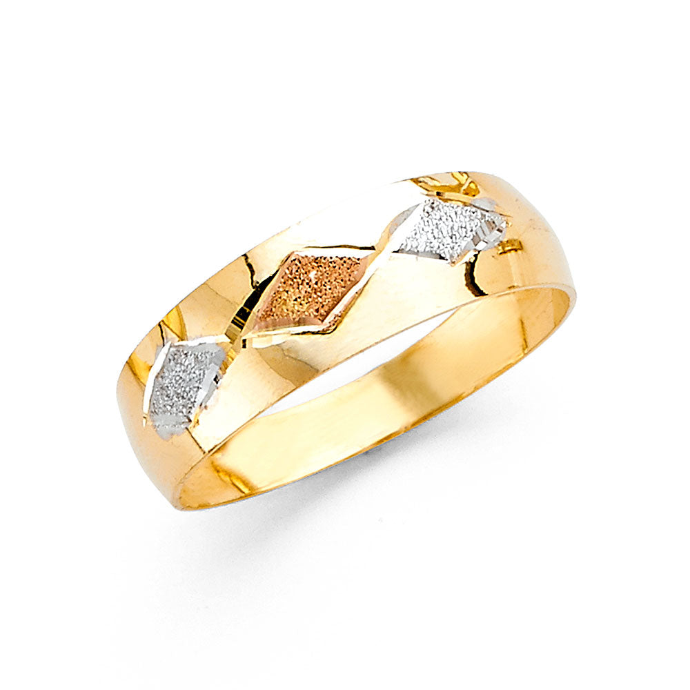 14K Tri-Color Yellow White Rose Gold 6mm Light Tapered Women's Wedding Band Ring