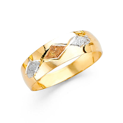 14K Tri-Color Yellow White Rose Gold 6mm Light Tapered Women's Wedding Band Ring