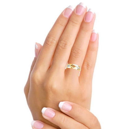 14K Tri-Color Yellow White Rose Gold 6mm Light Tapered Women's Wedding Band Ring