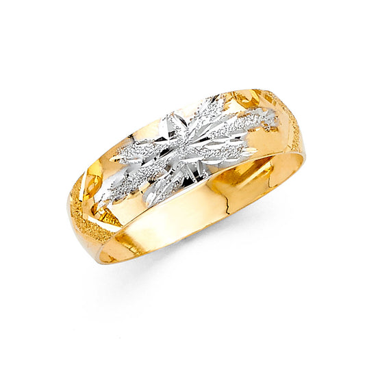 14K Two-Tone Yellow & White Gold 6mm Diamond-Cut Ring Lightweight Tapered Wedding Band