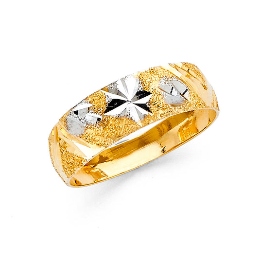 14K Two-Tone Yellow & White Gold 6mm Light Tapered Unisex Wedding Band Ring