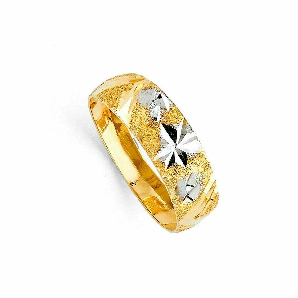 14K Two-Tone Yellow & White Gold 6mm Light Tapered Unisex Wedding Band Ring