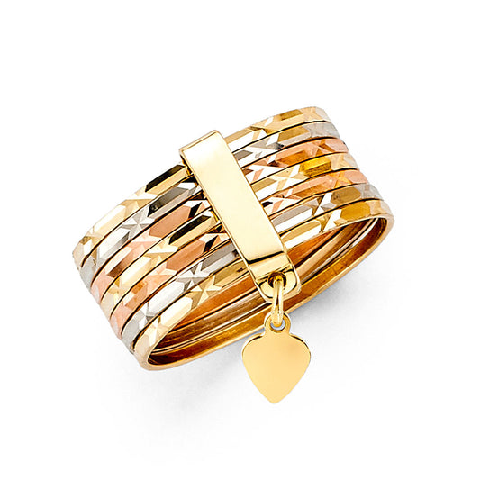 14K Tri-Color Yellow White Rose Gold 8mm 7-Days Semanario Women's Band Ring