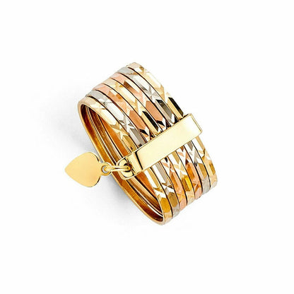 14K Tri-Color Yellow White Rose Gold 8mm 7-Days Semanario Women's Band Ring