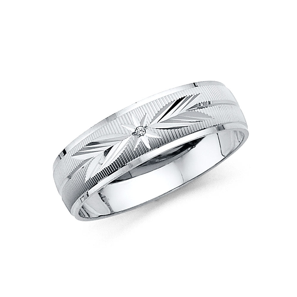 14K White Gold 6mm Diamond-Cut Cubic Zirconia Men's Wedding Band Ring