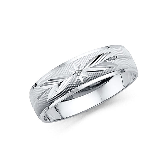14K White Gold 6mm Diamond-Cut Cubic Zirconia Men's Wedding Band Ring