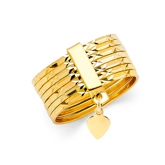 14K Yellow Gold 8mm 7-Days Band Ring With Heart Charm