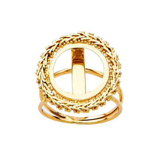 Gold ring with intricate design on a white background available on the TX.ORO website.