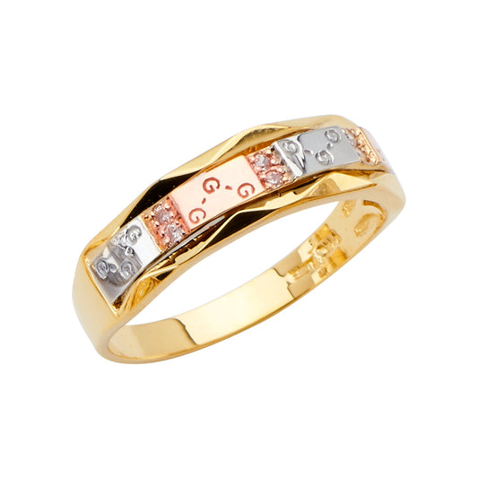 14K Tri-Color Gold Comfort Fit Men's Cubic Zirconia Wedding Band Ring