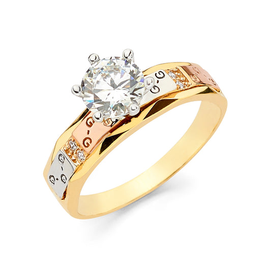 14K Tri-Color Gold DC Cubic Zirconia Bridal Engagement Ring for Women