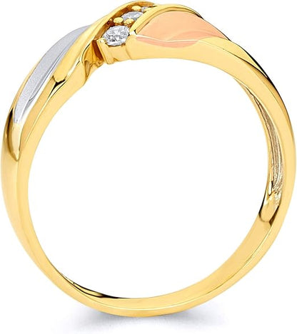 Gold ring with two-tone design on a white background