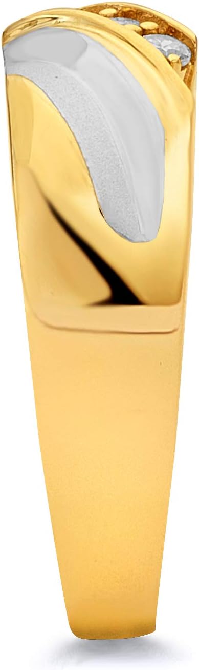 14K Tri-Color Gold Men's 3-Stone Cubic Zirconia Wedding Band Ring
