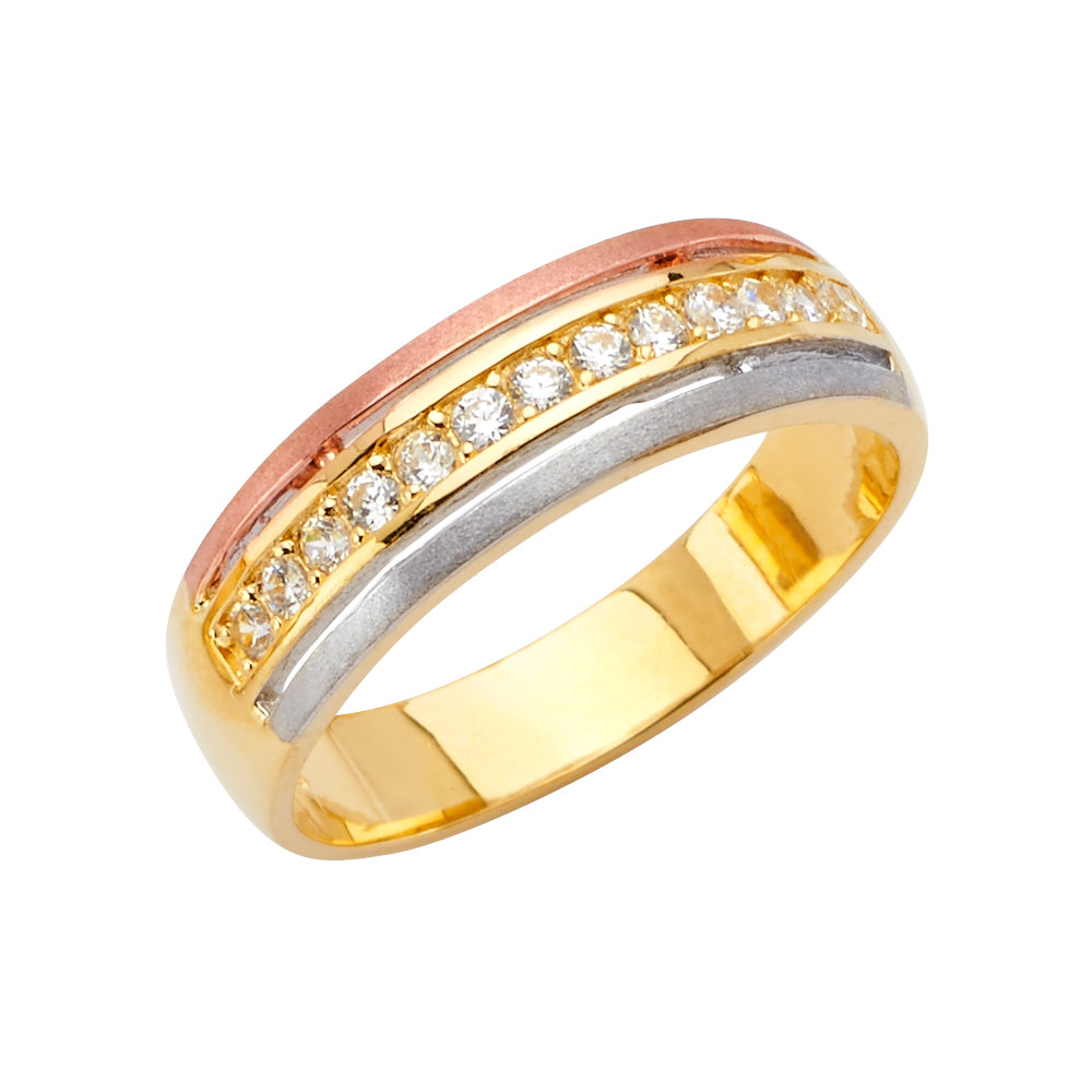 Gold and rose gold ring with diamonds on a white background availabe on TX.ORO website.