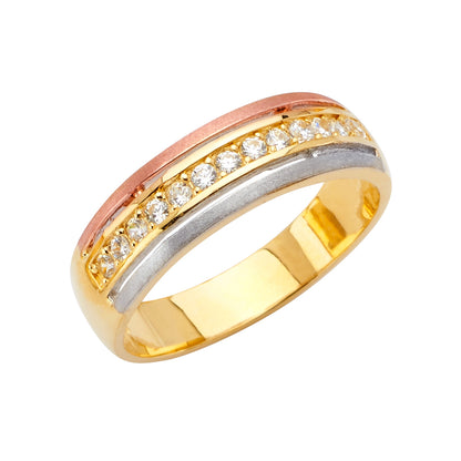 Gold and rose gold ring with diamonds on a white background availabe on TX.ORO website.