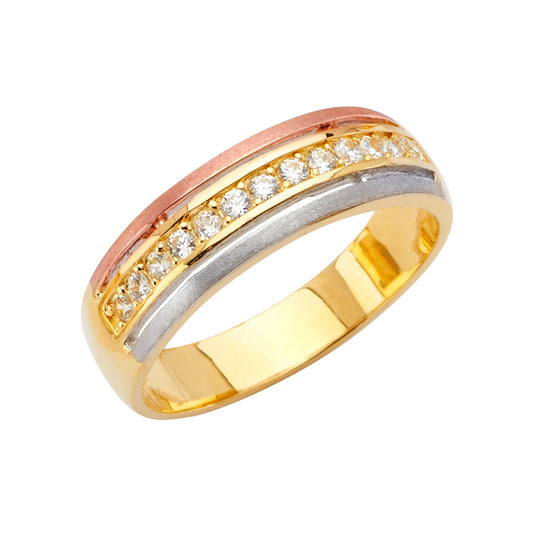 Gold and rose gold ring with diamonds on a white background availabe on TX.ORO website.