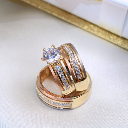 Gold ring with diamond accents on a light fabric background availabe on TX.ORO website.
