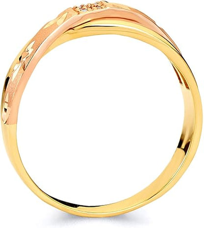 14K Tri-Color Yellow, White & Rose Gold Women's Cubic Zirconia Wedding Band