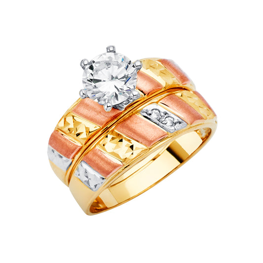 14K Tri-Color Gold DC Cubic Zirconia Bridal Engagement Ring