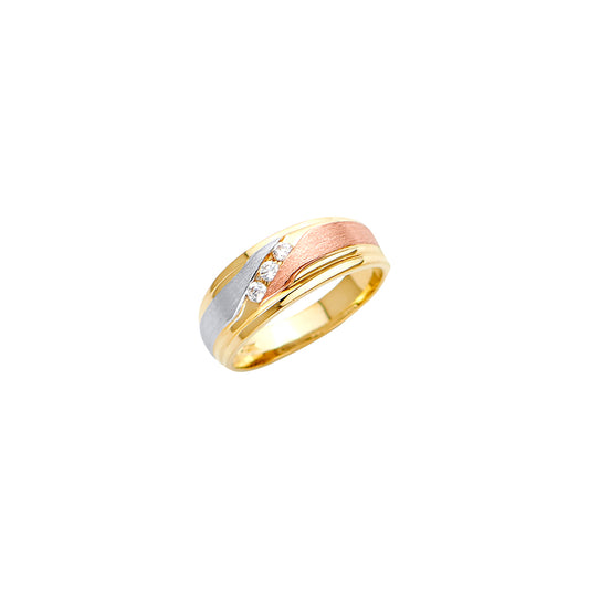 14K Tri-Color Men's Cubic Zirconia Comfort Fit Wedding Band Ring