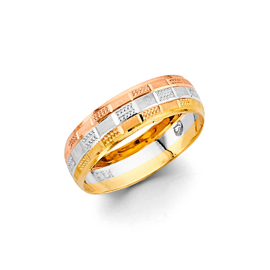 14K Tri-Color Yellow White & Rose Gold Men's Wedding Band Ring