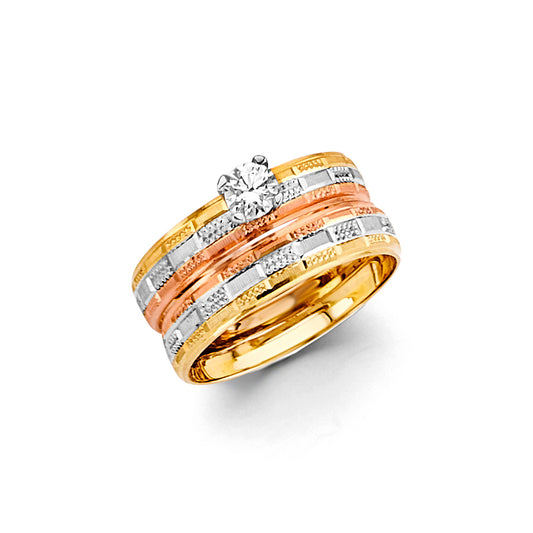 14K Tri-Color Yellow White & Rose Gold Ladies Wedding Band Ring