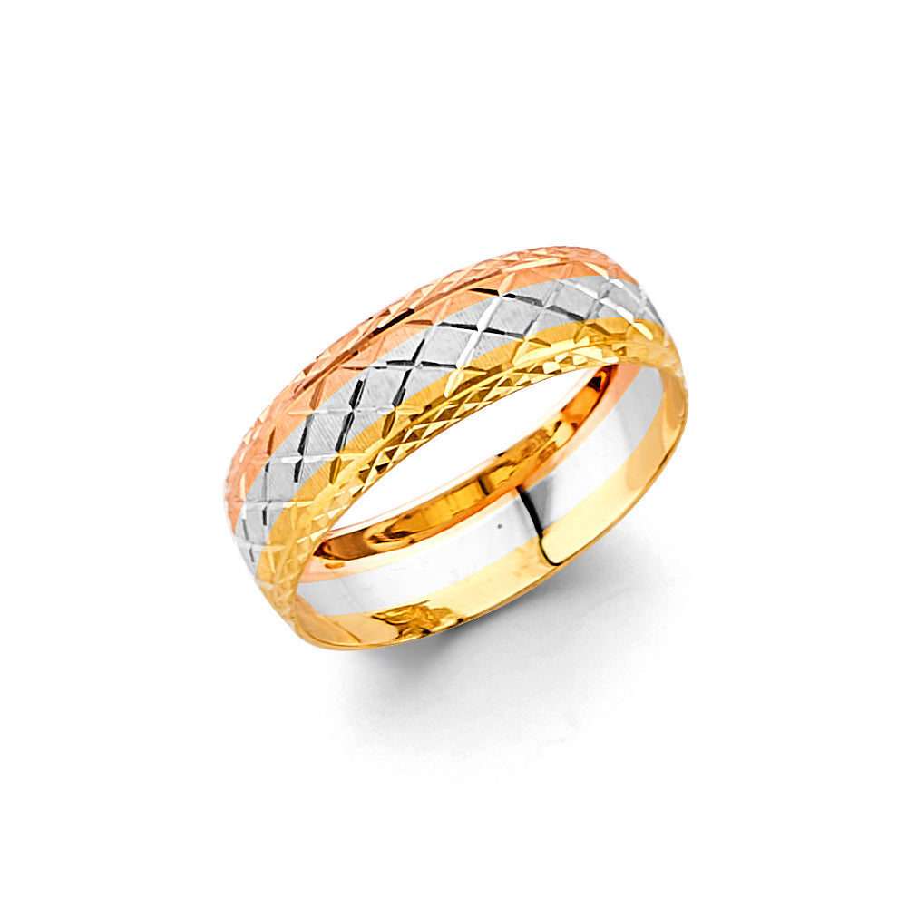 14K Tri-Color Yellow White Rose Gold Men's Wedding Band Ring - Comfort Fit