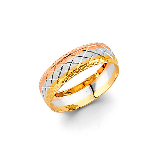 14K Tri-Color Yellow White Rose Gold Men's Wedding Band Ring - Comfort Fit