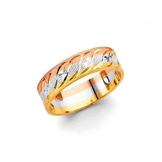 14K Tri-Color Gold Men's Comfort Fit Wedding Band Ring - Yellow White Rose Gold
