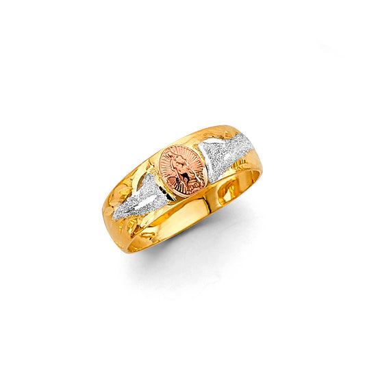 14K Tri-Color Yellow White Rose Gold 6mm Light Tapered Guadalupe Band Ring