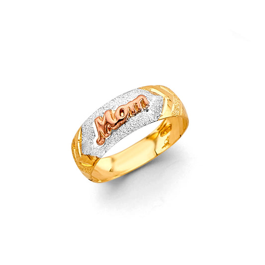 14K Tri-Color Gold 6mm Light Tapered Mom Ring Band