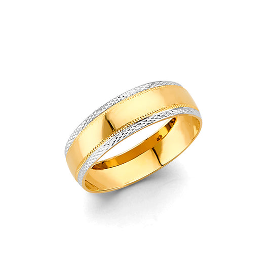 14K Two-Tone Gold Men's Wedding Band - Yellow & White Gold Milgrain Wedding Ring