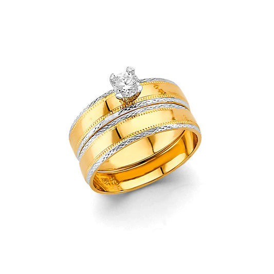 14K Two-Tone Yellow & White Gold Wedding Band for Women - Classic Ladies Gold Ring