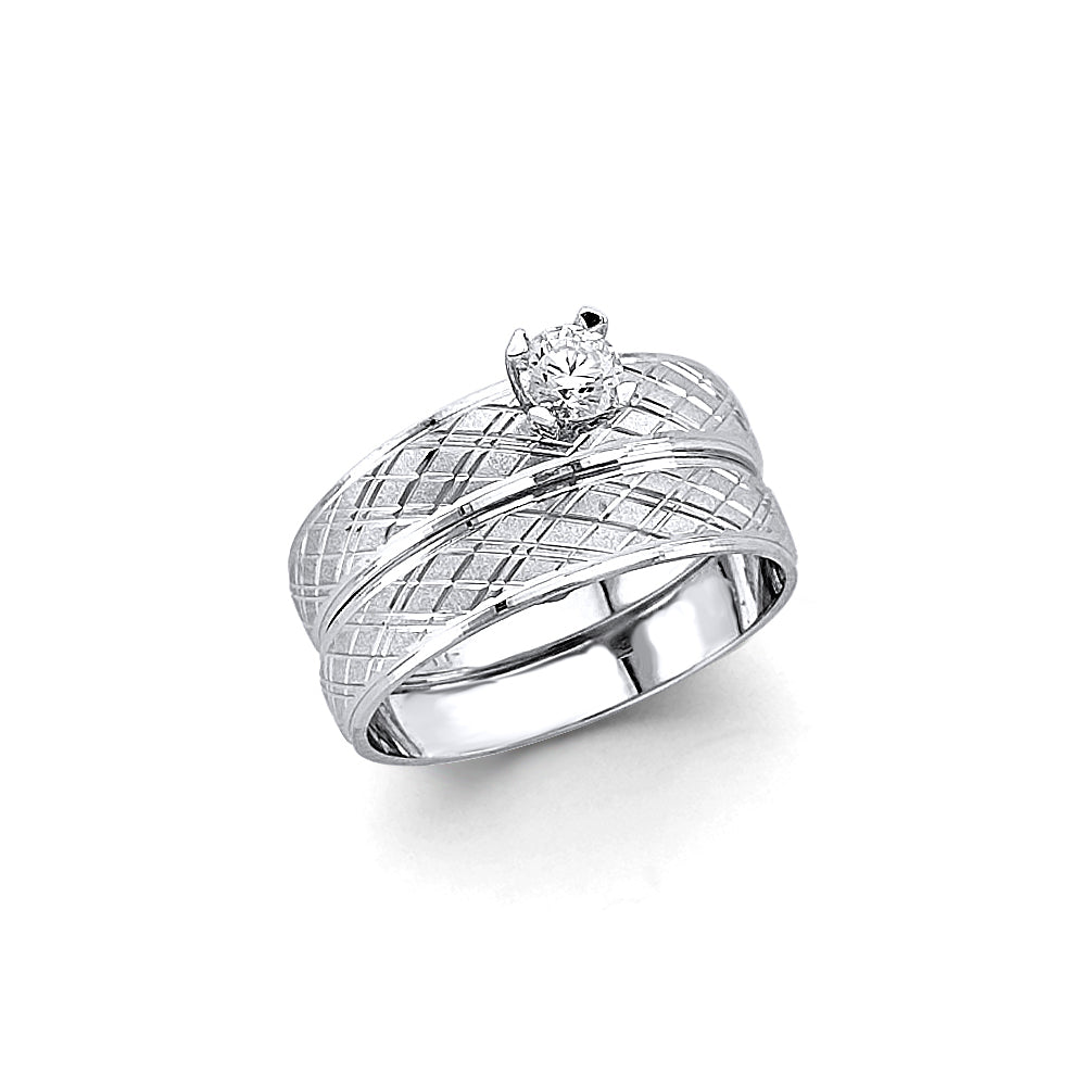 14K White Gold Textured Cubic Zirconia Women's Wedding Band Ring