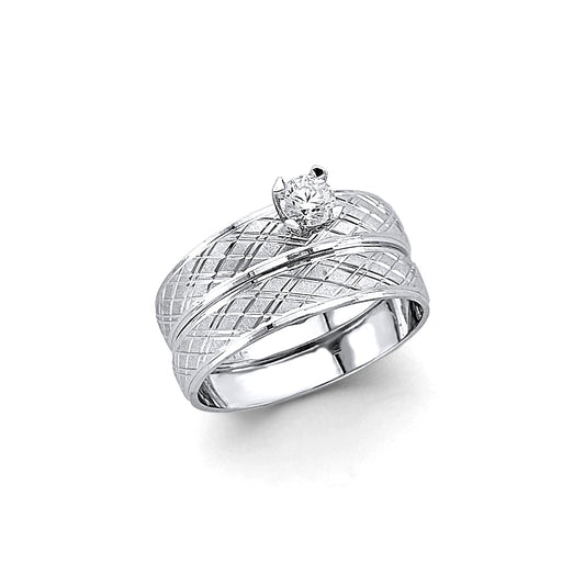 14K White Gold Textured Cubic Zirconia Women's Wedding Band Ring