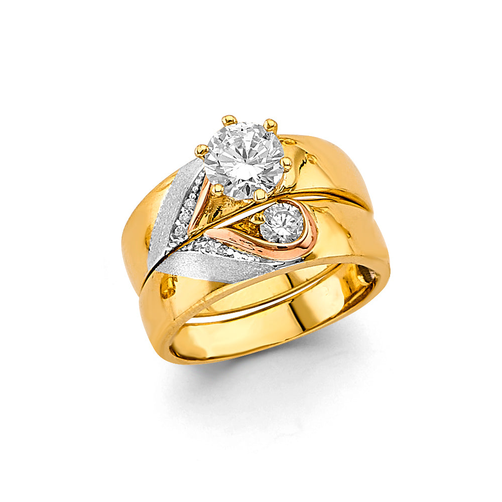 Gold and silver ring with diamonds on a white background availabe on TX.ORO website.