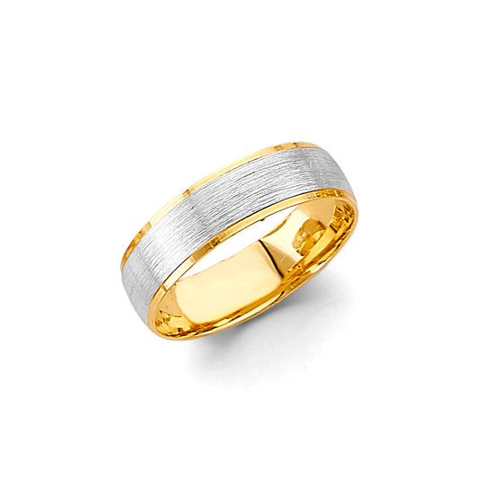 14K Two-Tone Yellow & White Gold 6mm Sand Polish Men's Wedding Band