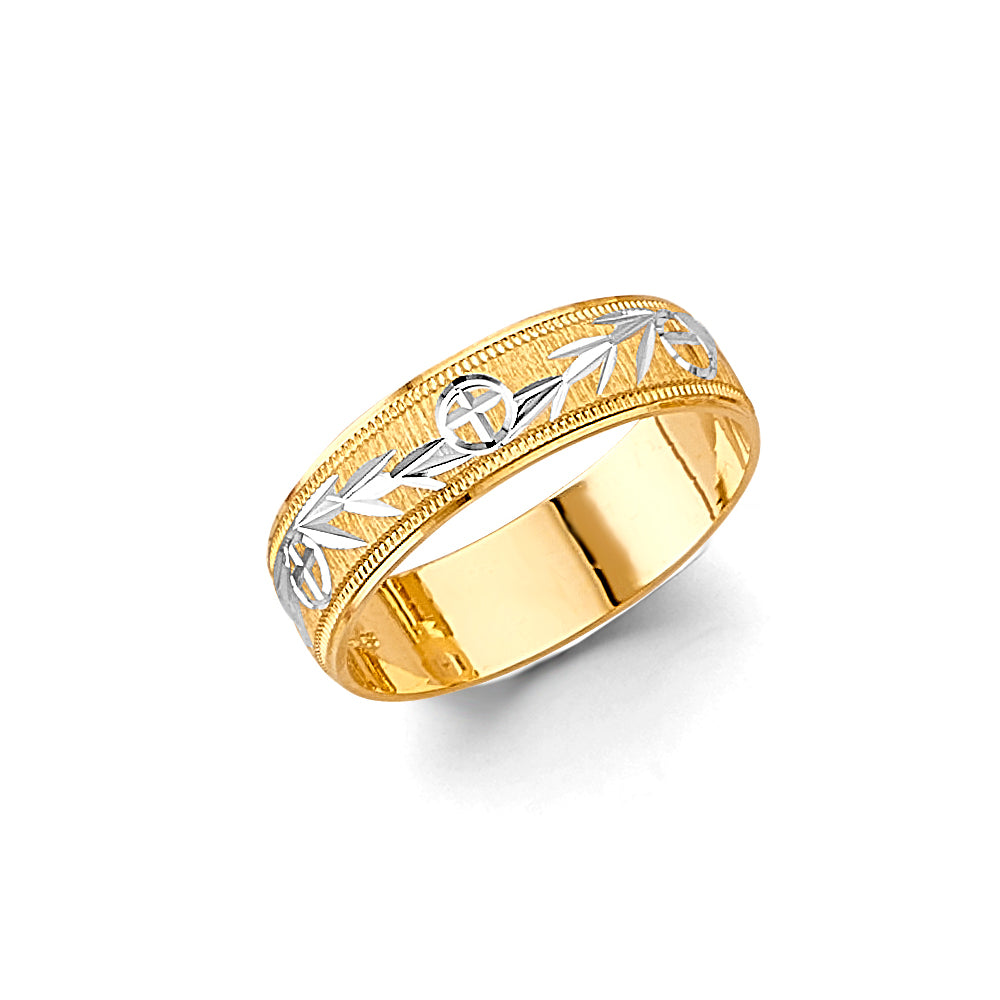 14K Two-Tone Gold 6mm Diamond-Cut Men's Wedding Band Ring