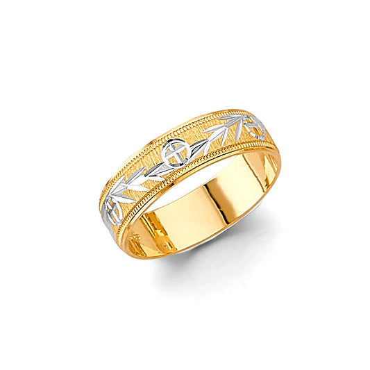 14K Two-Tone Gold 6mm Diamond-Cut Men's Wedding Band Ring