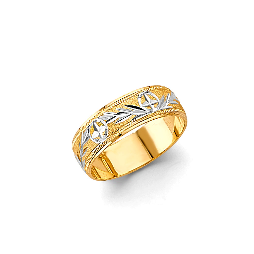 14K Two-Tone Gold 6mm Diamond-Cut Women's Wedding Band Ring - Size 7