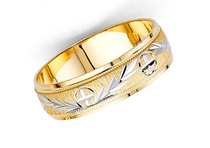 14K Two-Tone Gold 6mm Diamond-Cut Women's Wedding Band Ring - Size 7