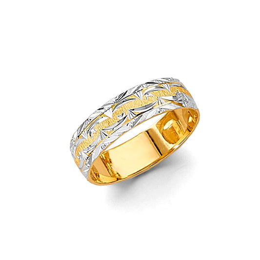14K Two-Tone Gold 6mm Diamond-Cut Men's Wedding Band Ring - Size 10