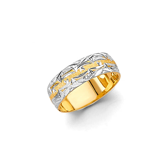 14K Two-Tone Gold 6mm Diamond-Cut Women's Wedding Band Ring - Size 7
