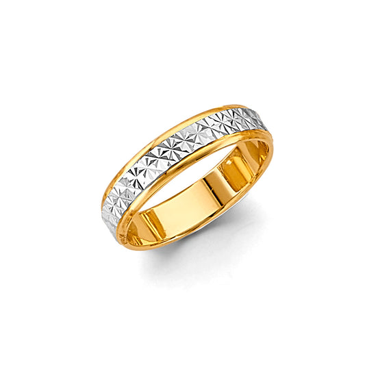 14K Two-Tone Gold 5mm Diamond-Cut Men's Wedding Band Ring - Size 10