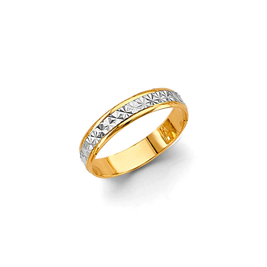 14K Two-Tone Gold 4mm Diamond-Cut Women's Wedding Band Ring - Size 7